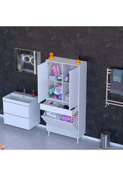 Eliusta Pine 75 Cm Genişlikte Dolap 75x171x32,5 Cm Banyo/mutfak Dolabı İki Kapaklı Sepetli Dolap Beyaz Eliusta Pine 75 Cm Genişlikte Dolap 75x171x32,5 Cm Banyo/mutfak Dolabı İki Kapaklı Sepetli Dolap Beyaz