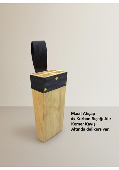 Masif Kütüklük, Kasap Ahşap Bıçak Kütüklüğü Bel Tipi, Kurban Bıçağı Koruma Kabı 4 Gözlü