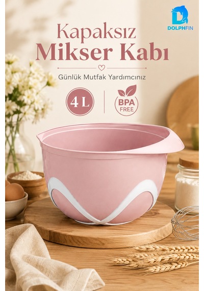 4 Litre Kapaksız Mikser Kabı Pembe Bpa İçermez Hamur Yoğurma Karıştırma Çırpma Kabı