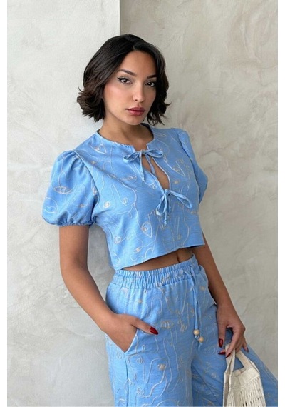 Verymoda Nakışlı Önden Baglamalı Bluz D2790 Açık Mavi