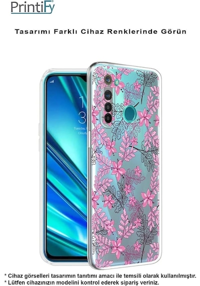 Samsung Galaxy A16 Uyumlu Kamera Korumalı Floral Pembe Tasarımlı Şeffaf Silikon Kılıf