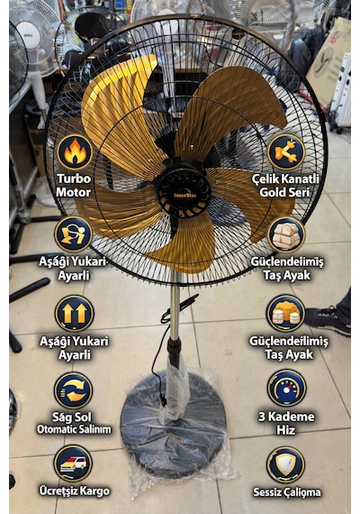 İntexstar 18 İnç 46 Cm Süper Sessiz Bakır Sargılı Turbo Motor 5 Çelik Kanatlı 130watt Vantilatör Pervane Soğutucu