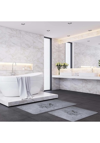Çınar Yaprağı 2li Banyo Paspas Takımı Füme, 60x100 Çok Renkli