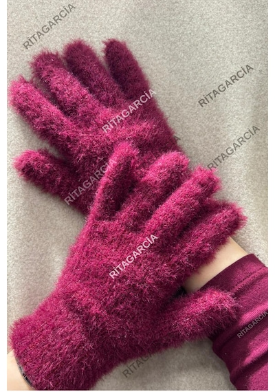 Peluş Uzun Eldiven Bordo