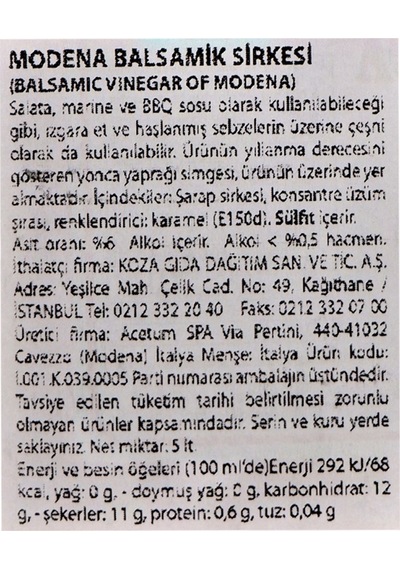 Acetum Aceto Modena Balsamik Sirkesi 5 L