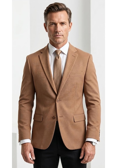 Plus Scorpion Slim Fit Pike Dokuma Erkek Blazer Ceket Modern Şık Günlük Kombin Taba