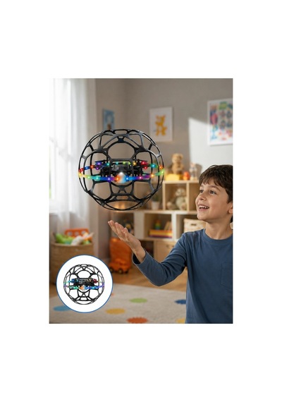 R34 360 Korumalı Futbol Top Drone Hd Kameralı Led Işıklı Yükseklik Sabitlemeli Uzaktan Kumandalı Akıllı Drone - 894940882