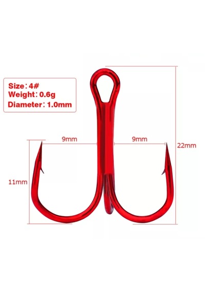 S.F. Jig Kırmızı Üçlü Iğne - 4 No - Jig, Rapala, Silikon ve Şamandıralar Için - 6 Adet