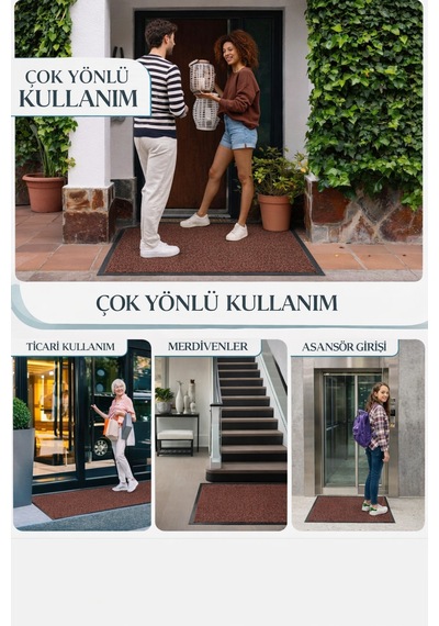 Nem Alıcı Kapı Önü Paspası 60x40 Cm %100 Polipropilen Pvc Kaymaz Taban İç & Dış Mekân Kahverengi