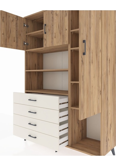 Hyperion Dolap 8 Raflı 4 Çekmeceli 3 Kapaklı 132x44x195 Çam-ç... Çam