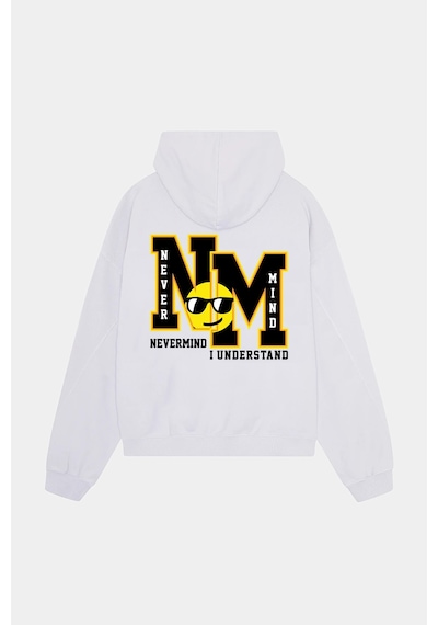 Unisex Kapüşonlu Sweatshirt - Nm Baskılı Oversize Hoodie Beyaz