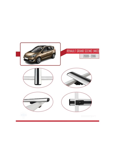 Renault Grand Scenic Mk3 2009-2016 Arası İle Uyumlu Basic Model Ara Atkı Tavan Barı Gri 3 Adet