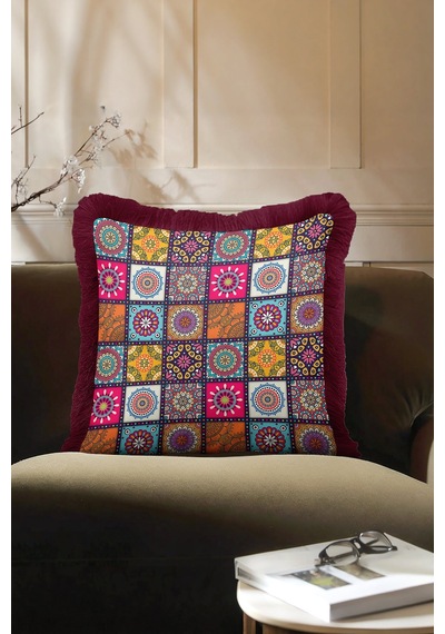 Mandala Patchwork Saçaklı Yastık Kılıfı - Etnik Renkli Bohem Mor Püsküllü Kırlent Kılıfı Koyu Lavanta Karamel Mandala Patchwork Saçaklı Yastık Kılıfı - Etnik Renkli Bohem Mor Püsküllü Kırlent Kılıfı Koyu Lavanta Karamel