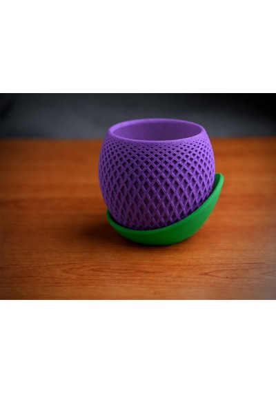 3d Baskı Küre Saksı - Kafes Dokulu İki Parçalı Dekoratif Saksı - Mor-yeşil 87325227