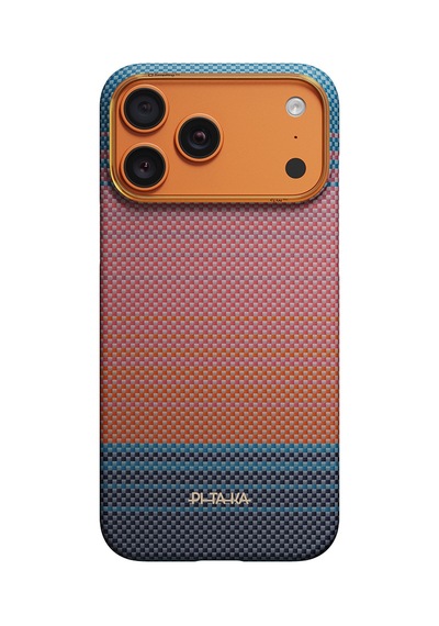 Apple iPhone Uyumlu 17 Pro Max Kılıf M-safeli Aramid Fiber Pitaka Sunset 2.0 California Dream Serisi Turuncu-mavi Turuncu - Mavi