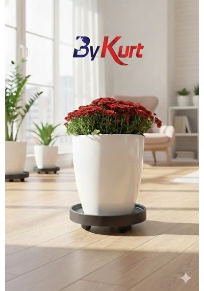 Bykurt 35 Cm Tekerlekli Saksı Altlığı -damacan Ve Tüp Taşıma Altlığı Siyah