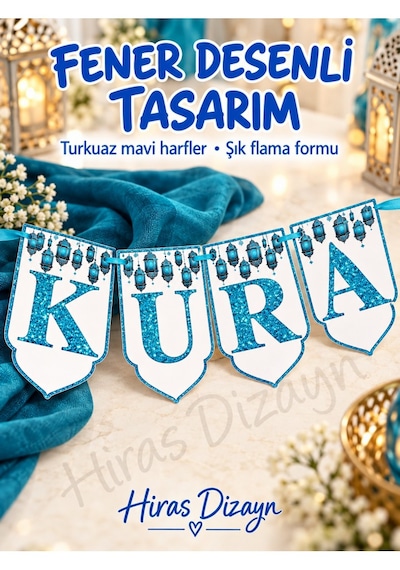 Hiras Dizayn Mavi Kuran Okuyorum İpli Banner Seti 13 Harfli Tören Duvar Süsü Standart