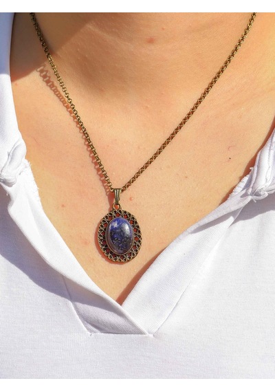 Doğal Taş Lapis Doğal Taşlı Antik Kadın Kolye Euk34lps Mavi