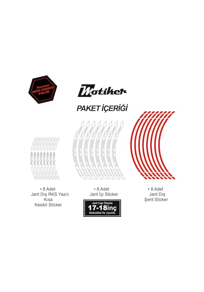Rks R250 Motosiklet Jant İç Ve Dış Set Sticker Etiket Modeli Neon Turuncu