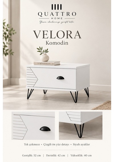 Velora Tek Çekmeceli Komodin Beyaz