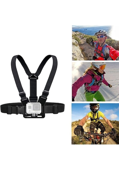 Aksiyon Kamerası Ve Telefon Uyumlu Göğüs Bağlantı Askısı Chesty Kemer Seti - Gopro, Sjcam, İphone, Android Uyumlu Chest Mount Holder Gri - Siyah
