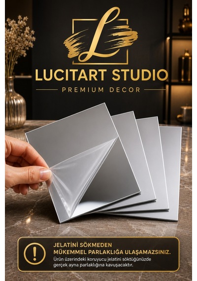 10 Adet Dekoratif Kare Gümüş Pleksi - 10x10, 15x15, 20x20, 25x25, 30x30, 35x35, 40x40 Cm Kendinden Yapışkanlı Duvar Dekorasyonu Ürünü Pleksi Gümüş