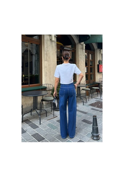 Kene Jeans Yüksek Bel/beli Lastikli Bağıcıklı Bol Paça Jeans Lacivert