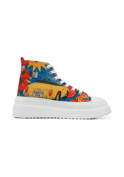Kadın Vegan Çok Renkli Kalın Taban High Sneakers - Summer Of Santorini Tasarım