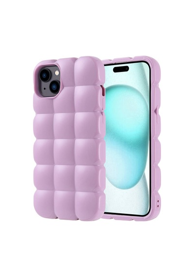 Apple Uyumlu iPhone 15 Plus Kılıf Parlak Esnek Silikon Küp Dilimli Kabartmalı Yapılı Kapak Dom