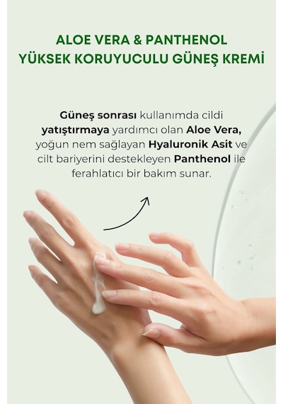 Aloe Vera Özlü Yüksek Koruyuculu 50 Spf+ Yatıştırıcı, Nemlendirici Güneş Kremi Aloe Veralı 50ml