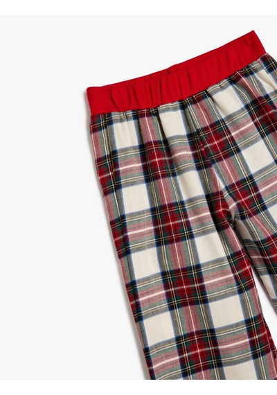 Koton Beli Lastikli Pamuklu Ekoseli Pijama Altı Kırmızı Ekose 5wlk50028mw