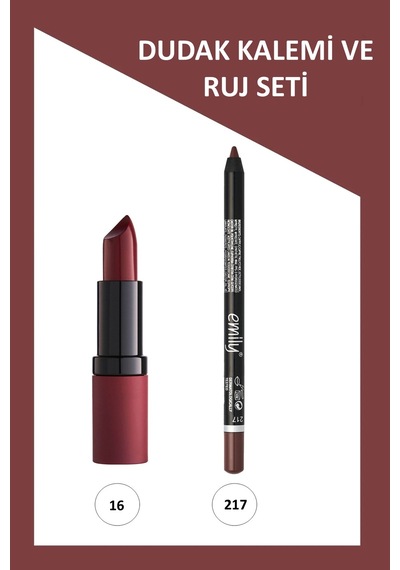 Velvet Matte No:16 Ruj & Emily No:217 Dudak Kalemi Seti 0
