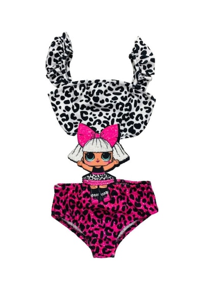 Lolliboomkids Kız Çocuk Mayokini Sevimli Lol Leopar Temalı Fırfırlı Kol Askılı Son Sezon Kostüm Mayokini Pembe - Siyah