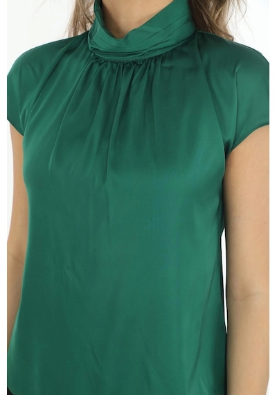 Yaka Drape Detaylı Saten Bluz 01-yeşil