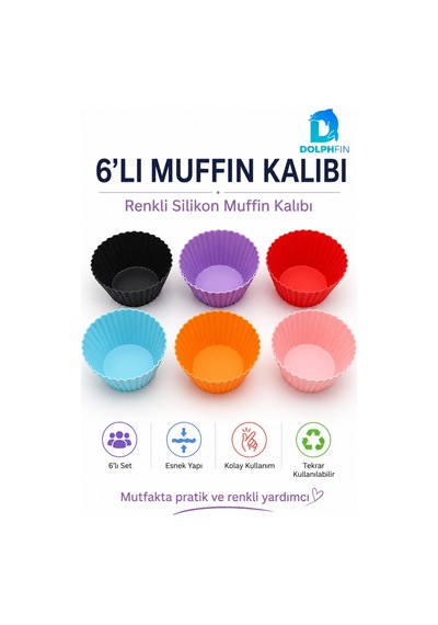 6 Lı Renkli Silikon Muffin Kalıbı Cupcake Kek Kalıbı Esnek Tekrar Kullanılabilir Muffin Kabı Çok renkli