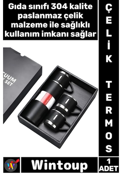Termos Isı Korumalı Sızdırmaz Vakumlu Outdoor Piknik Seyahat Seti Paslanmaz 3 Bardaklı Çelik Termos Çok Renkli