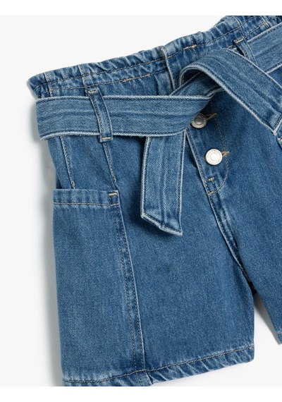 Koton Kot Şort Kuşak Detaylı Cepli Pamuklu Beli Lastikli Orta İndigo 4skg40104ad Indigo