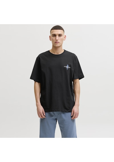 Jack & Jones Erkek Gögüs Baskili Bisiklet Yaka Tisört - Corals - 12288345 Siyah