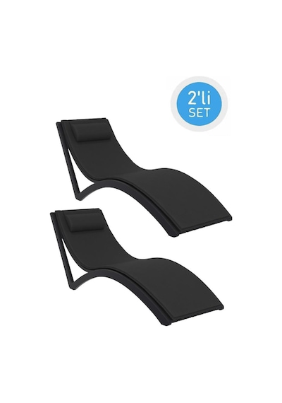 Omnipazar Trk-087 Siesta Minderli Yastıklı Lüks Ergonomik Slim Şezlong Siyah 2'li Set Siyah