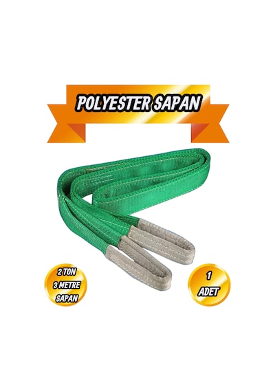 Sapan Polyester Spanzet 2 Ton 3 Metre Yeşil Renk Sağlam Yük Kaldırma İndirme Halat