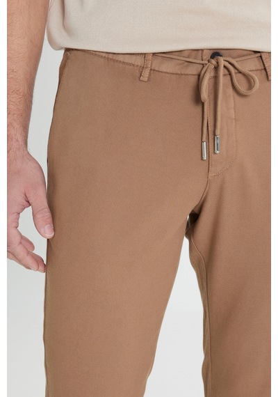 AC&Co / Altınyıldız Classics Erkek Vızon Slim Fit Dar Kesim Beli Bağlamalı Esnek Pantolon - Vizon