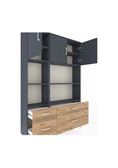 Arges Dolap 8 Raflı 4 Çekmeceli 3 Kapaklı 132x30x195 Antrasit-antrasit/çam Antrasıt/atlas Çam