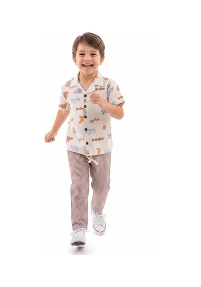 Miababy Baskılı Müslin Gömlek Pantolon 2li Takım Haki