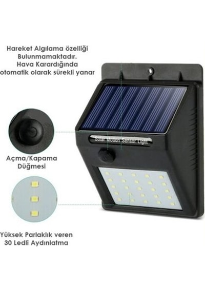 Solar Enerjili 20 Led Duvar Lambası Hareket Sensörlü Su Geçirmez Kablo Gerektirmez