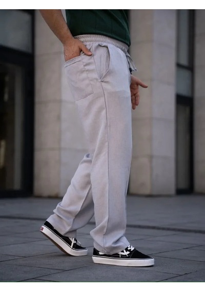 Veraura Lifestyle Erkek Keten Cepli Çıma Dikişli Jogger Buggy Pantalon Rahat Kalıp - Gri