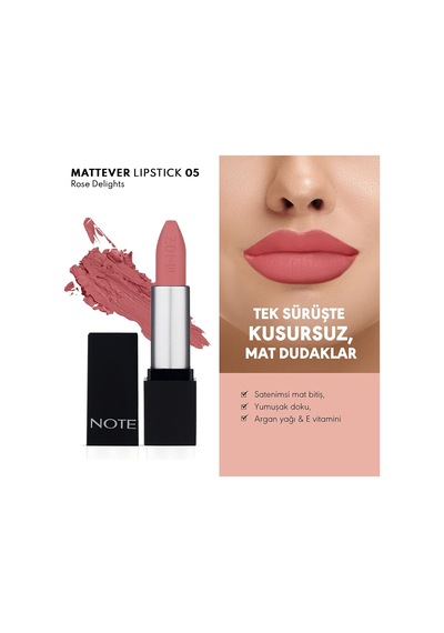 Cosmetics Mattever Lipstick 05 Rose Delights Yarı Mat Saten Bitişli Ruj, Pembe Çok Renkli