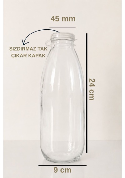 2 Adet 1000ml Sızdırmaz Kapaklı Şeffaf Cam Süt Ayran Limonata Meşrubat İçecek Şişesi
