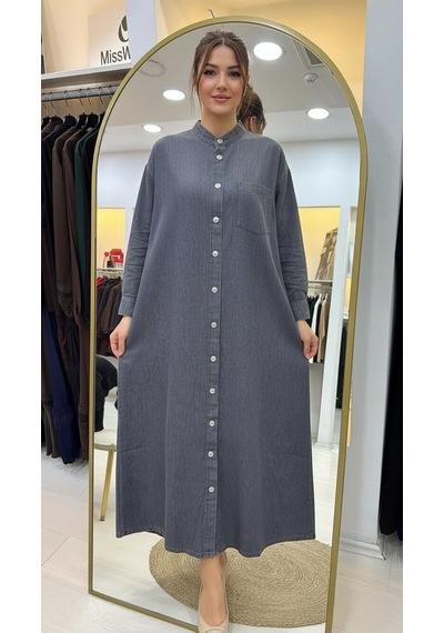 Invee İnvee Blue Ridge Denim İnçe Kumaş Gömlek Elbise 7191 Antrasit