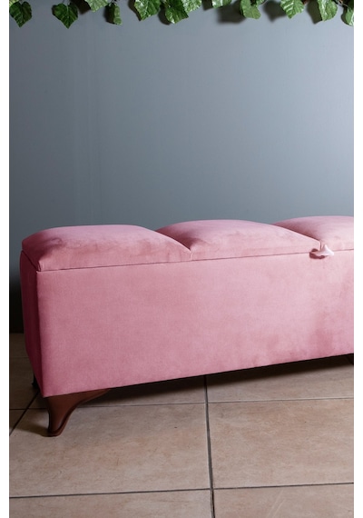 Vetra V2  Pembe Sandıklı Puf - Dilimli Model 140cm Ceviz Ayaklı Sandıklı Puf Koltuk