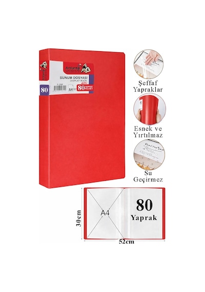 Sunum Dosyası 100 Lü 1 Paket Poşet Dosyalı Katalog Dosyası 100 Poşetli Kendinden Dosya Plastik Kapaklı Kırmızı
